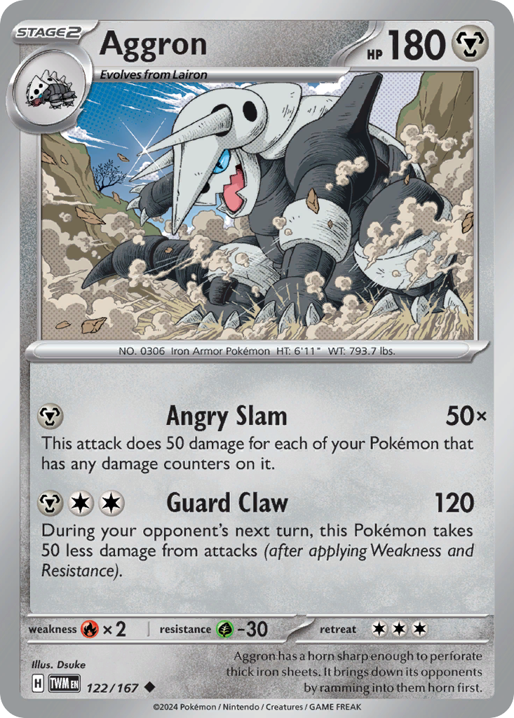 122/167 Aggron  Pokemon Card  Twilight Masquerade Uncommon *MINT*