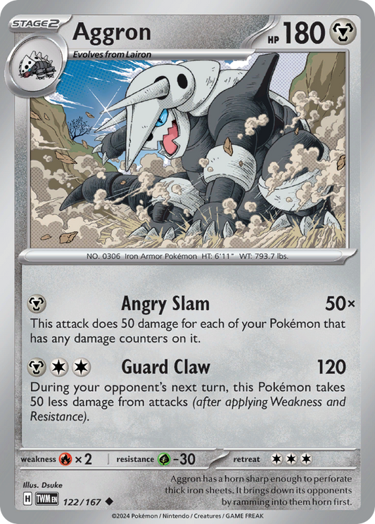 122/167 Aggron  Pokemon Card  Twilight Masquerade Uncommon *MINT*