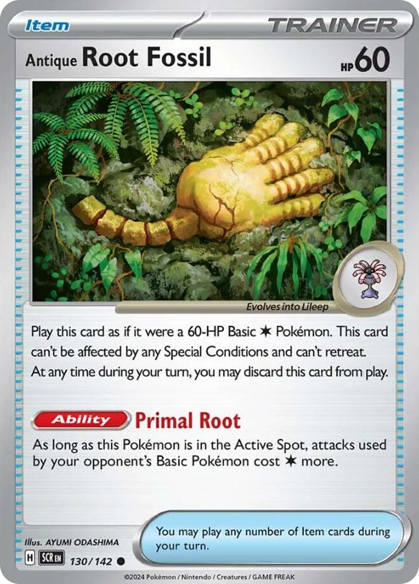 130/142 Antique Root Fossil  Pokemon Card  Stellar Crown Common Item *MINT*