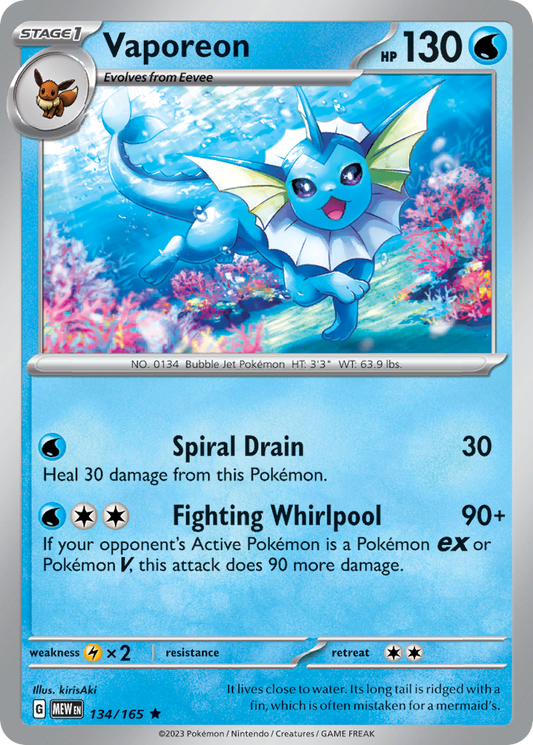 134/165 Vaporeon  Pokemon Card  151 Holo Rare *MINT*