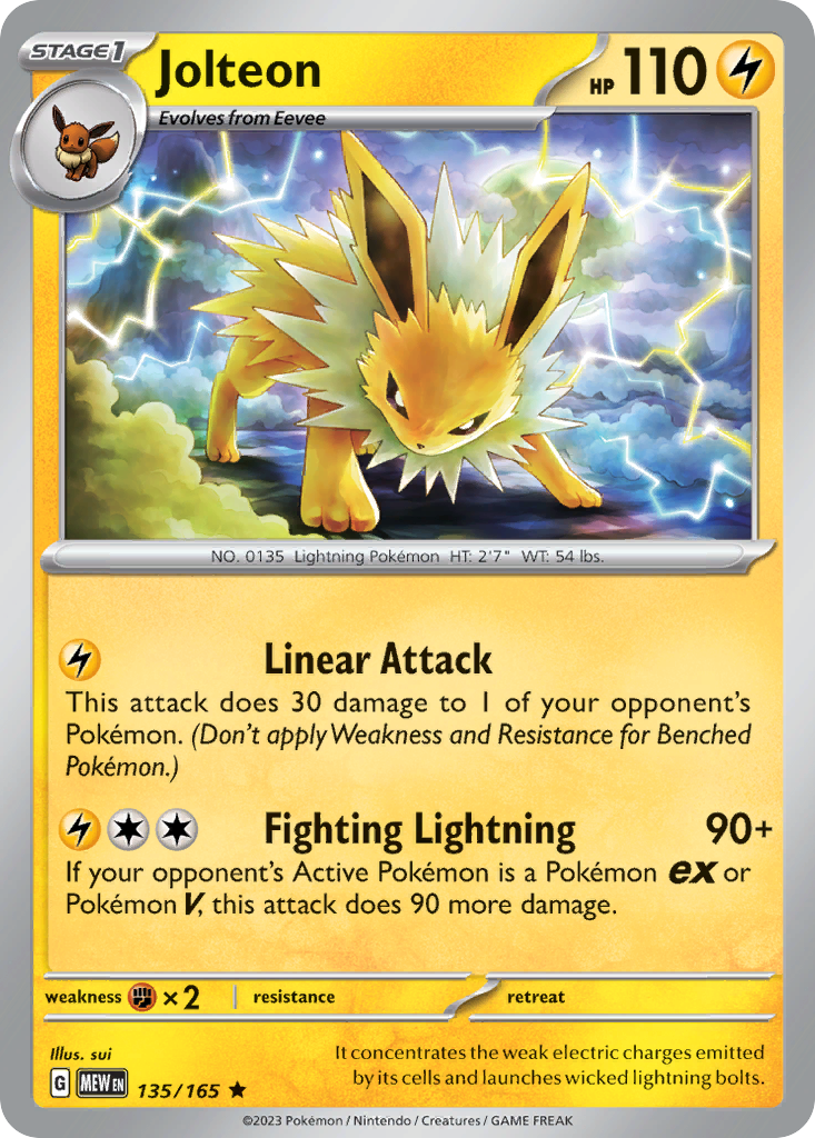 135/165 Jolteon  Pokemon Card  151 Holo Rare *MINT*