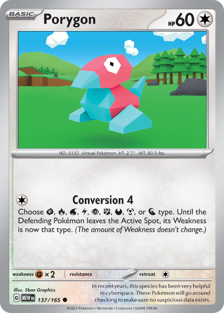 137/165 Porygon  Pokemon Card  151 Common *MINT*