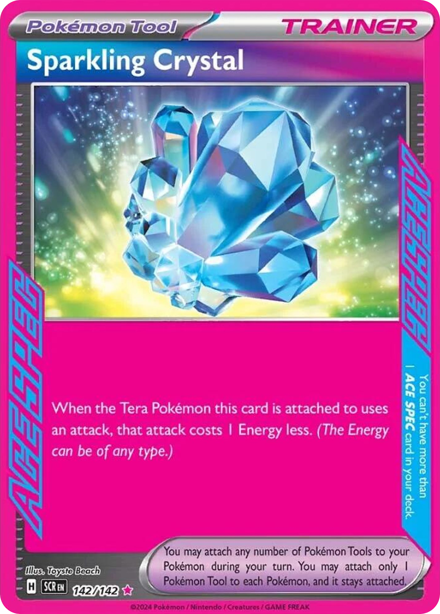 142/142 Sparkling Crystal  Pokemon Card  Stellar Crown ACE SPEC Rare Pokemon Tool, ACE SPEC *MINT*