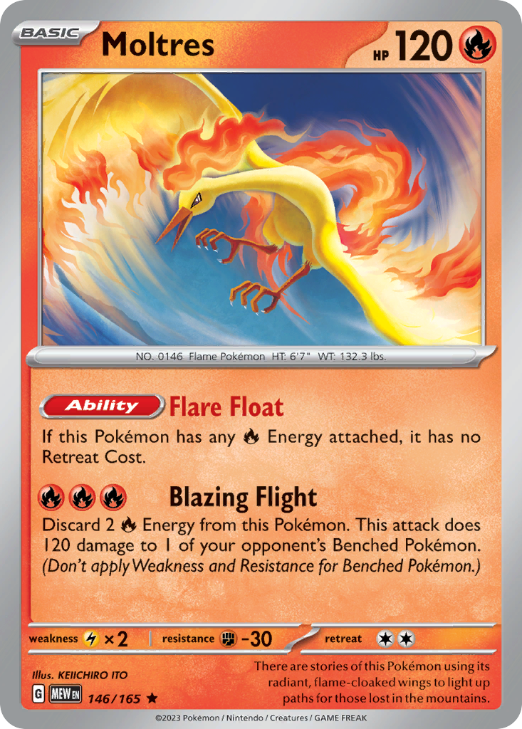 146/165 Moltres  Pokemon Card  151 Holo Rare *MINT*