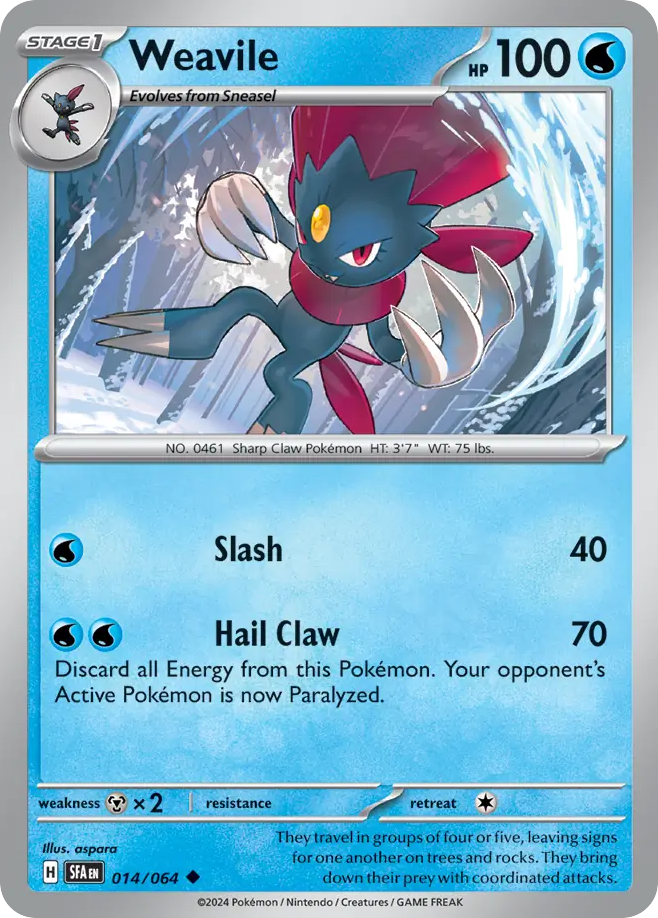 014/064 14/64 Weavile Pokemon Card Shrouded Fable Uncommon *MINT*