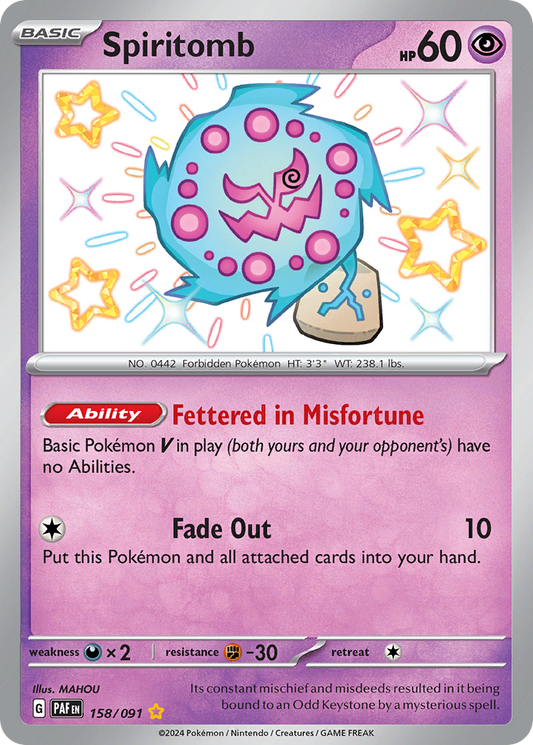 158/91 Spiritomb  Pokemon Card  Paldean Fates Shiny Rare *MINT*