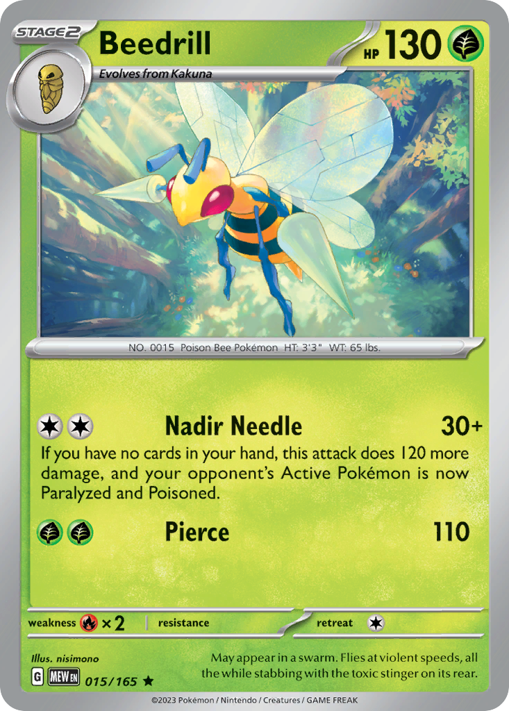 015/165 15/165 Beedrill  Pokemon Card  151 Holo Rare *MINT*