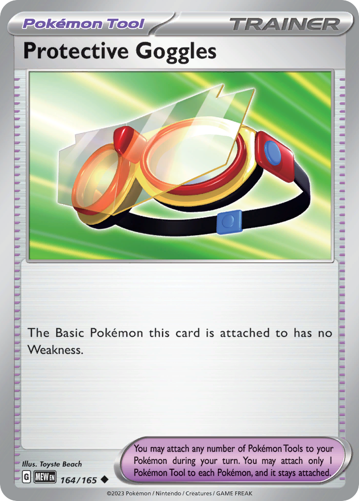 164/165 Protective Goggles  Pokemon Card  151 Uncommon Pokemon Tool *MINT*