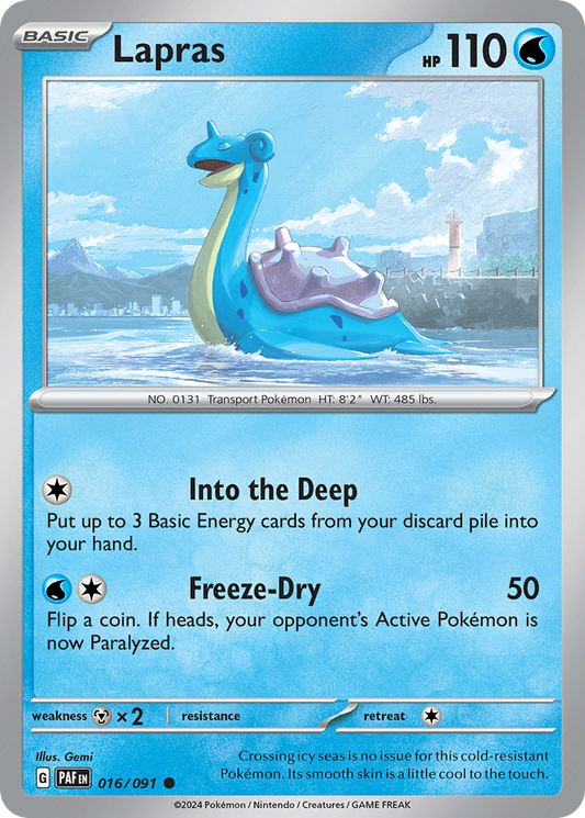 16/91 Lapras  Pokemon Card  Paldean Fates Common *MINT*