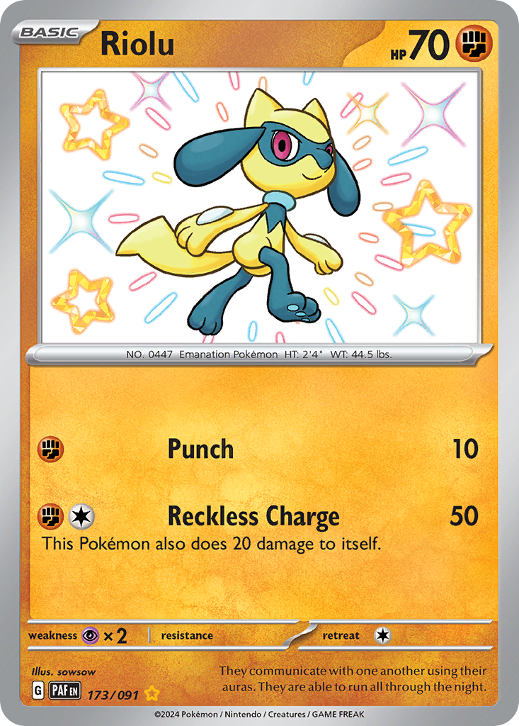 173/91 Riolu  Pokemon Card  Paldean Fates Shiny Rare *MINT*