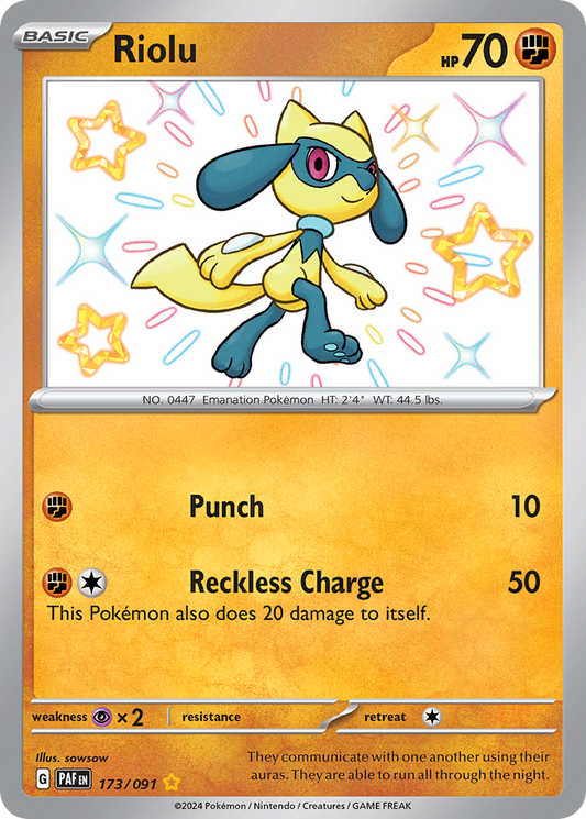 173/91 Riolu  Pokemon Card  Paldean Fates Shiny Rare *MINT*