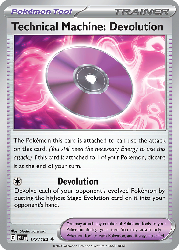 177/182 Technical Machine: Devolution  Pokemon Card  Paradox Rift Uncommon Pokemon Tool *MINT*