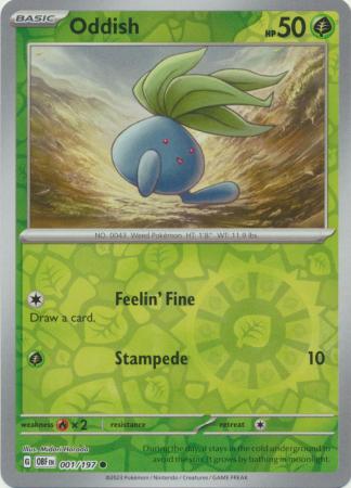 بطاقة بوكيمون Obsidian Flame 001/197 1/197 Oddish Reverse Holo Common *MINT*