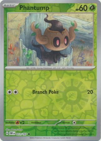 Pokemon Card Obsidian Flames 011/197 11/197 Phantump Reverse Holo Common *MINT*