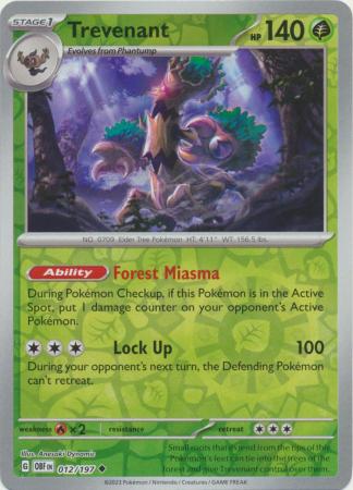 Pokemon Card Obsidian Flames 012/197 12/197 Trevenant Reverse Holo Uncommon *MINT*