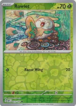 بطاقة بوكيمون Obsidian Flame 013/197 13/197 Rowlet Reverse Holo Common *MINT*