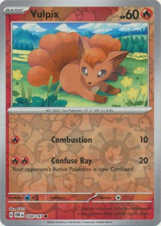 بطاقة بوكيمون Obsidian Flame 028/197 28/197 Vulpix Reverse Holo Common *MINT*