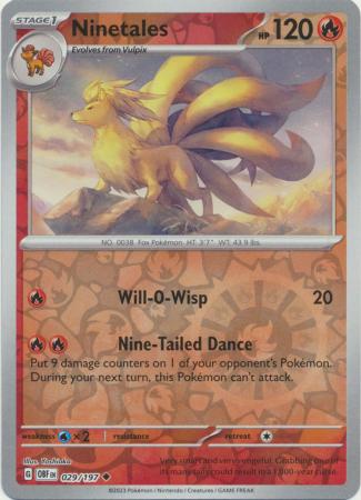 بطاقة بوكيمون Obsidian Flame 029/197 29/197 Ninetales Reverse Holo غير شائعة *MINT*