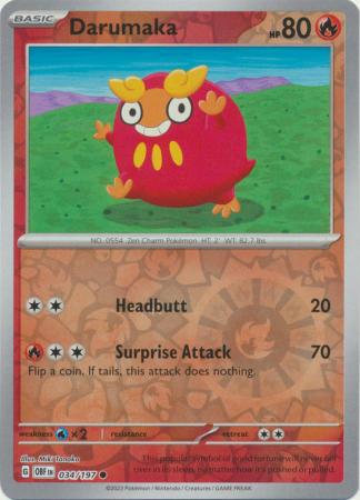 Pokemon Card Obsidian Flames 034/197 34/197 Darumaka Reverse Holo Common *MINT*