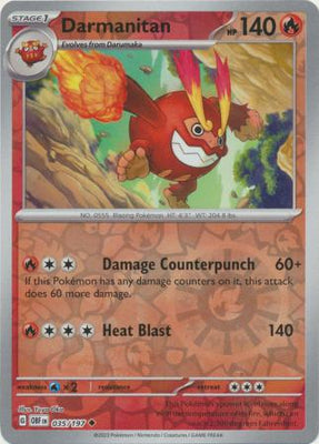 Pokemon Card Obsidian Flames 035/197 35/197 Darmanitan Reverse Holo Uncommon *MINT*