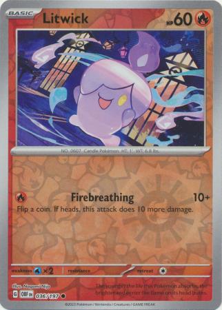 Pokemon Card Obsidian Flames 036/197 36/197 Litwick Reverse Holo Common *MINT*