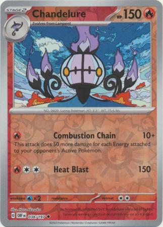 Pokemon Card Obsidian Flames 038/197 38/197 Chandelure Reverse Holo Uncommon *MINT*