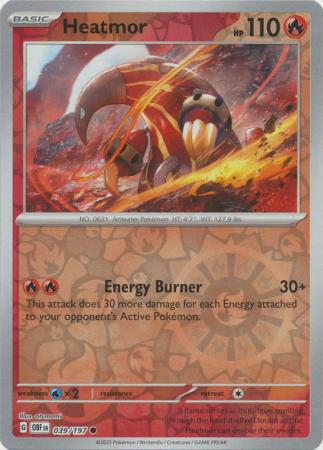 Pokemon Card Obsidian Flames 039/197 39/197 Heatmor Reverse Holo Common *MINT*