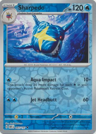 Pokemon Card Obsidian Flames 047/197 47/197 Sharpedo Reverse Holo Uncommon *MINT*