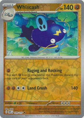 Pokemon Card Obsidian Flames 109/197 Whiscash Reverse Holo Uncommon *MINT*