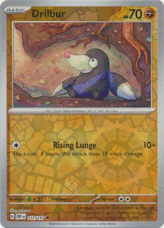 Pokemon Card Obsidian Flames 111/197 Drilbur Reverse Holo Common *MINT*