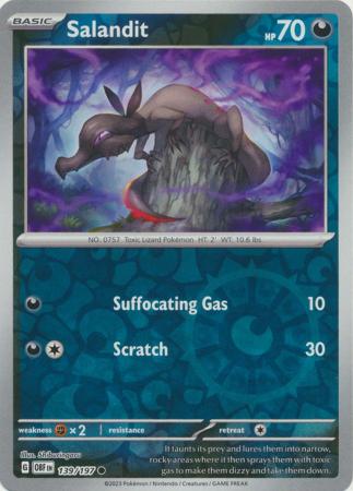 Pokemon Card Obsidian Flames 139/197 Salandit Reverse Holo Common *MINT*