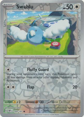 Pokemon Card Obsidian Flames 169/197 Swablu Reverse Holo Common *MINT*