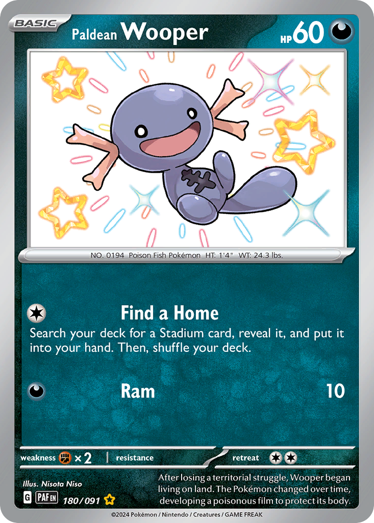 180/91 Paldean Wooper  Pokemon Card  Paldean Fates Shiny Rare *MINT*