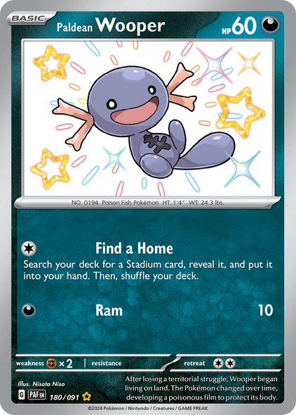 Pokemon Card Paldean Wooper 180/91 Paldean Fates  Shiny Rare *MINT* 180/091