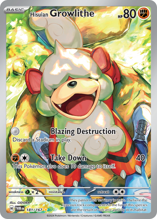 181/167 Hisuian Growlithe  Pokemon Card  Twilight Masquerade Illustration Rare *MINT*