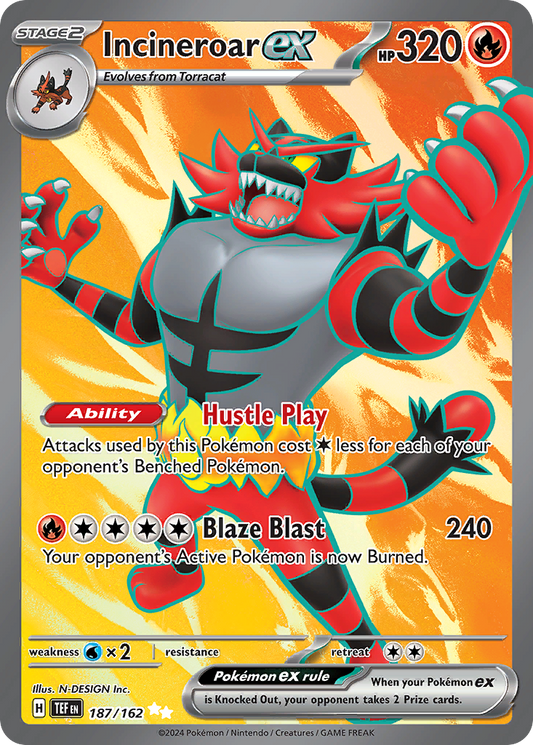 187/162 Incineroar ex  Pokemon Card  Temporal Forces Ultra Rare *MINT*