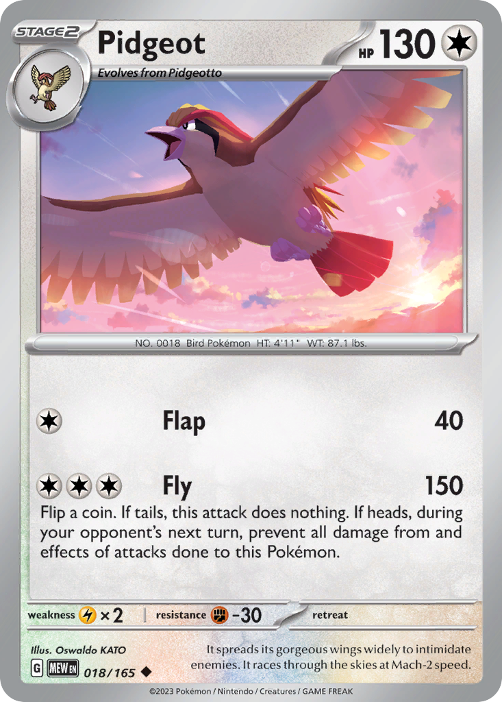 018/165 18/165 Pidgeot  Pokemon Card  151 Uncommon *MINT*