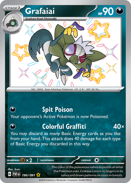 Pokemon Card Grafaiai 190/91 Paldean Fates  Shiny Rare *MINT* 190/091