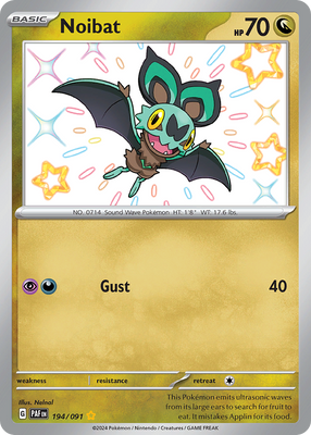 Pokemon Card Noibat 194/91 Paldean Fates  Shiny Rare *MINT* 194/091