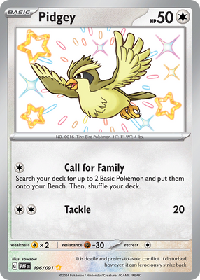 Pokemon Card Pidgey 196/91 Paldean Fates  Shiny Rare *MINT* 196/091