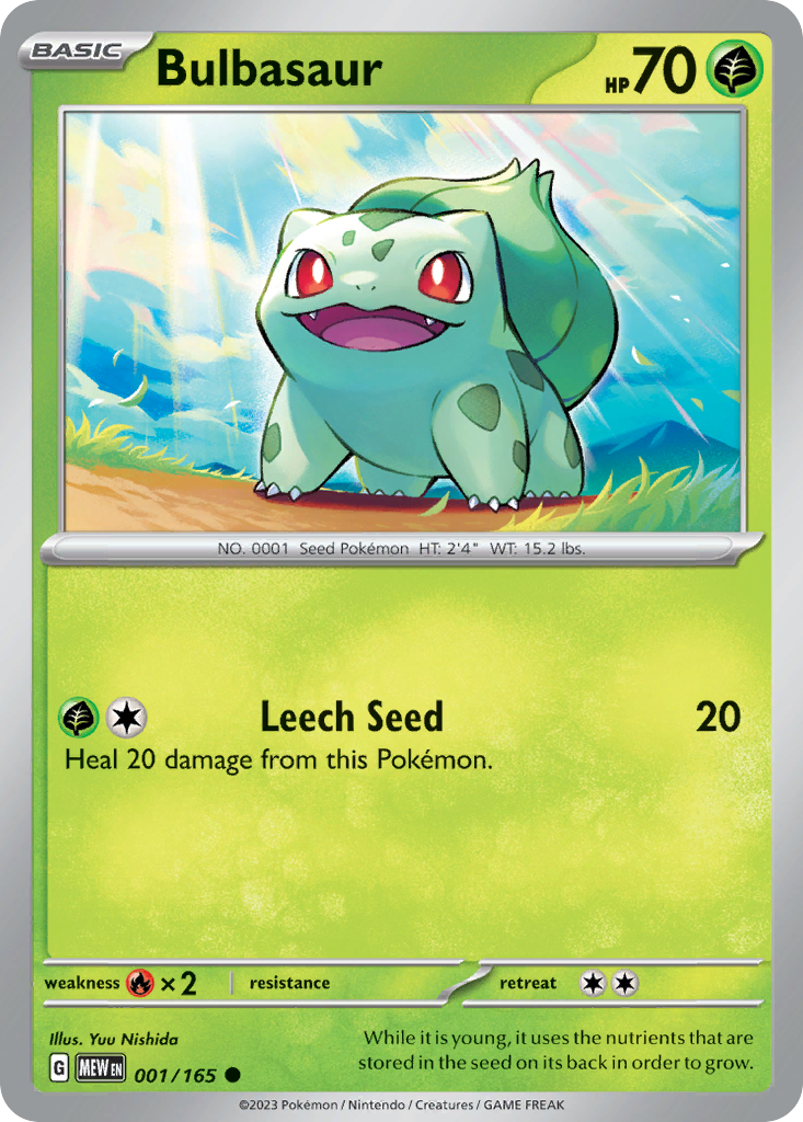 001/165 1/165 Bulbasaur  Pokemon Card  151 Common *MINT*