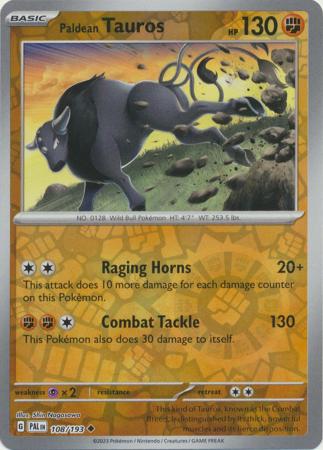 Pokemon Card Paldea Evolved 108/193 Paldean Tauros Reverse Holo Uncommon *MINT*