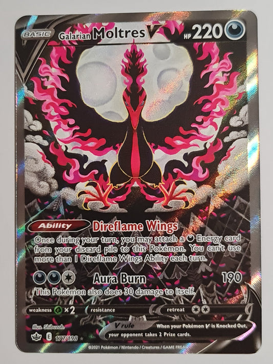 <transcy>لعبة Pokemon Card Chilling Reign 177/198 Galarian Moltres V Full Art</transcy>