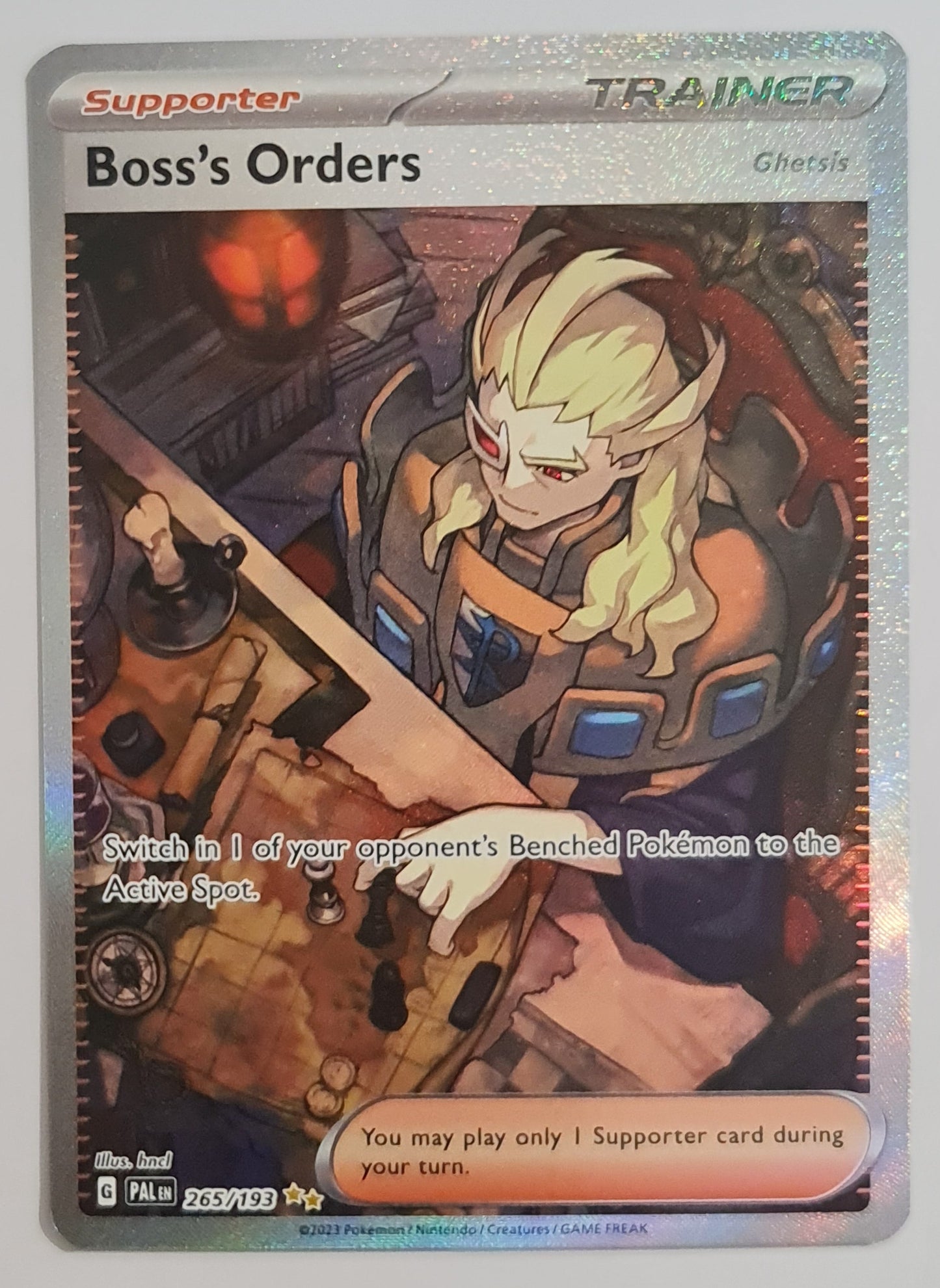 Pokemon Card Paldea Evolved 265/193 Boss's Orders[Ghetsis] Supporter Special Illustration Rare *MINT*