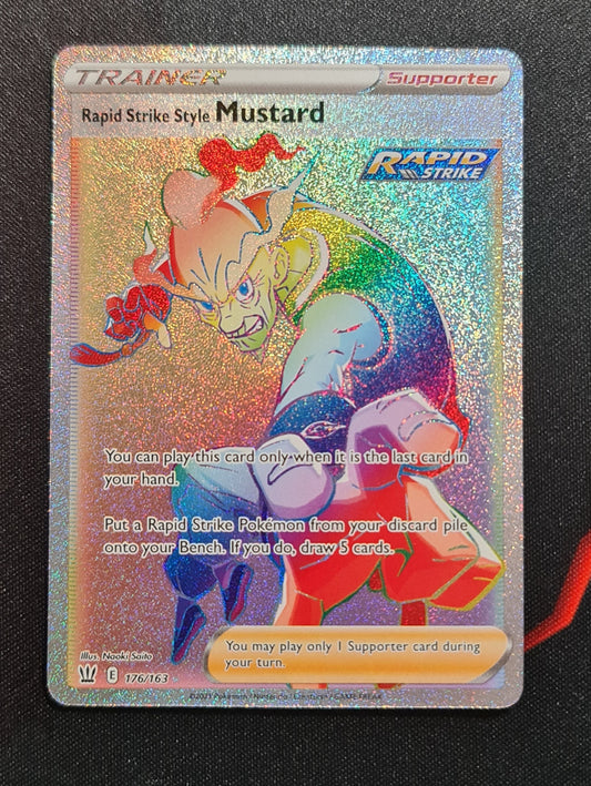 <transcy>Pokemon Card Battle Styles 176/163 176/163 Rapid Strike Style Mustard Supporter Hyper Sjælden</transcy>