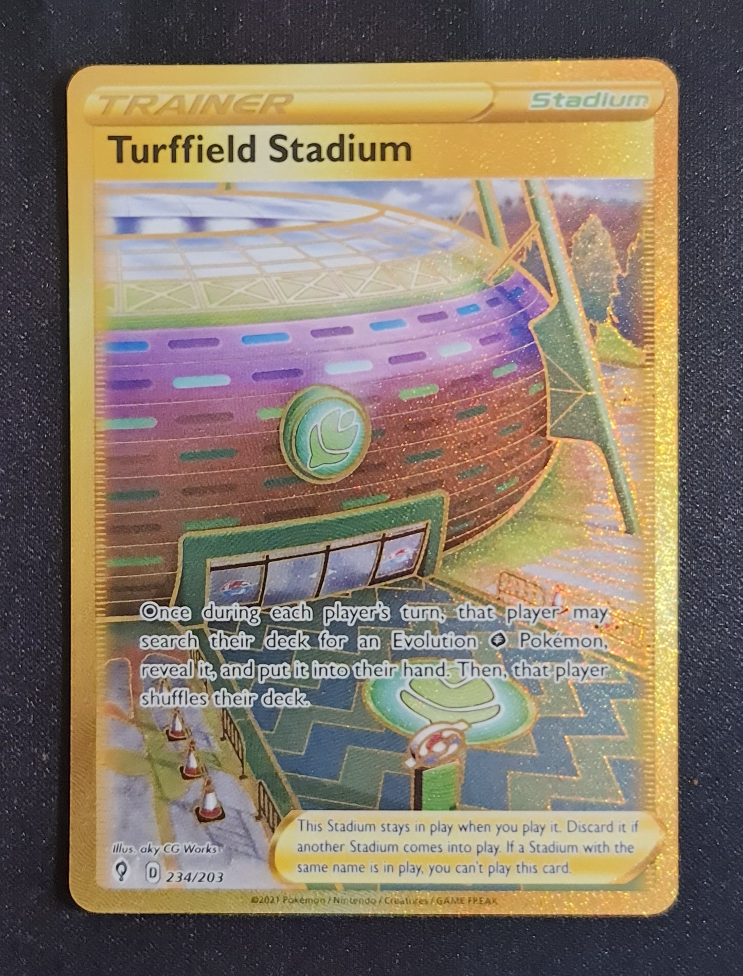 <transcy>Pokemon Card Evolving Skies 234/203 234/203 Turffield Stadium Stadium Secret Rare</transcy>