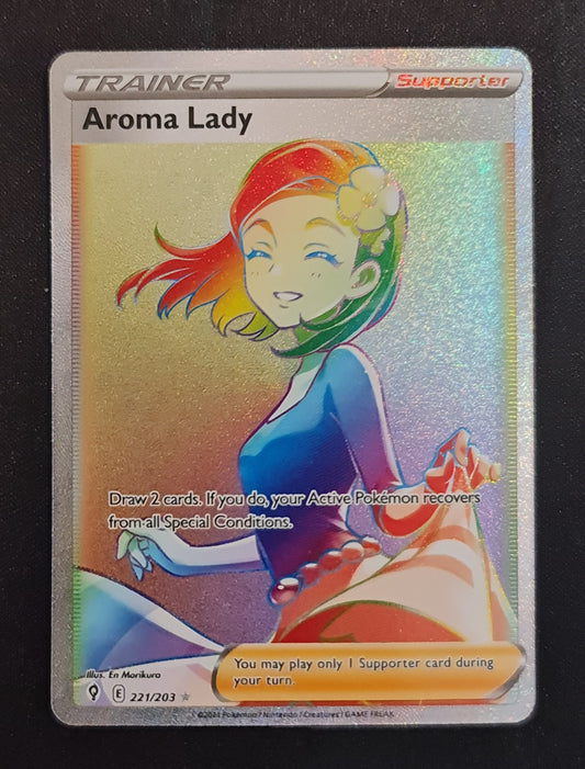 <transcy>Pokemon Card Evolving Skies 221/203 221/203 Aroma Lady Supporter Hyper Rare</transcy>