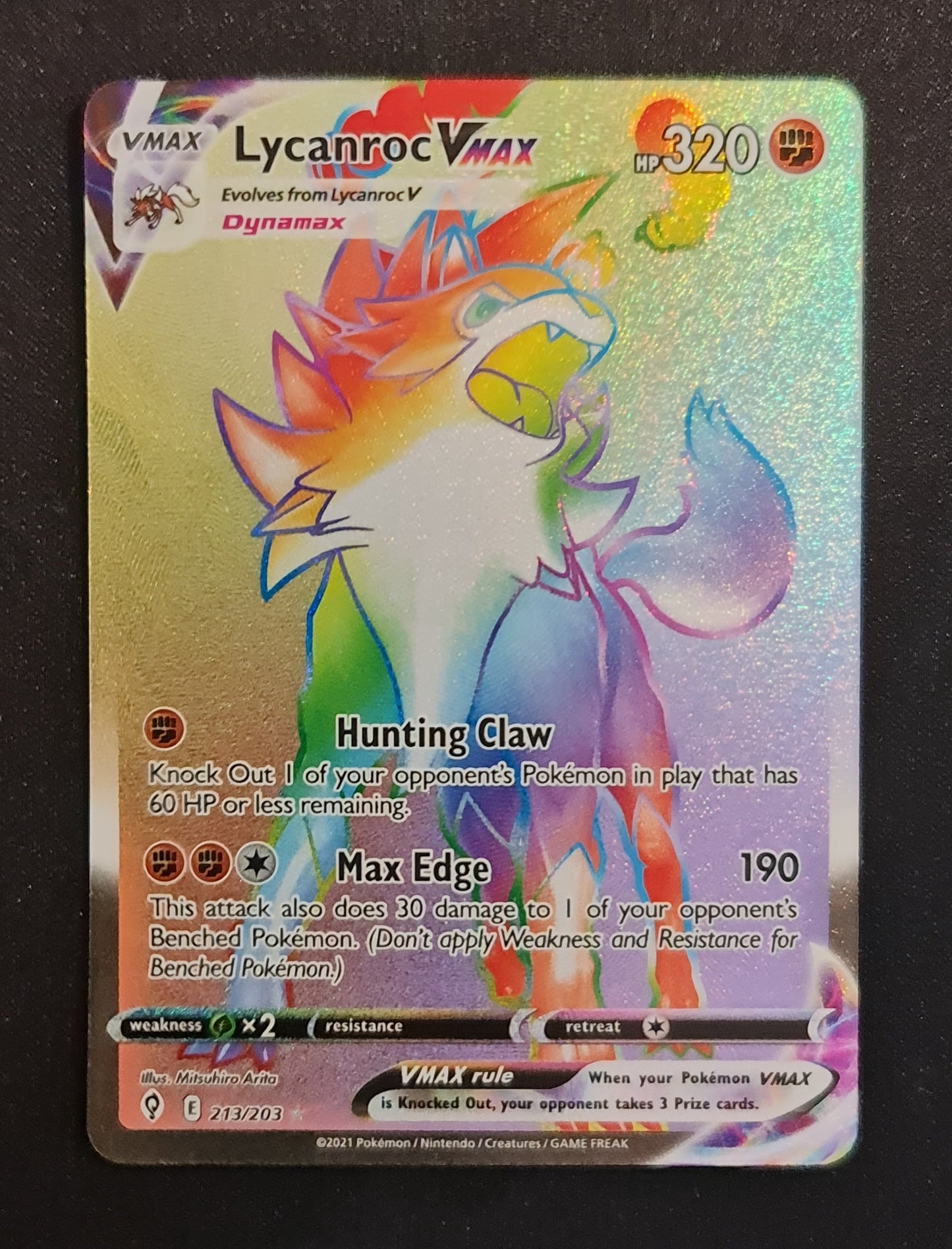 <transcy>Pokemon Card Evolving Skies 213/203 213/203 Lycanroc VMAX Hyper Rare</transcy>