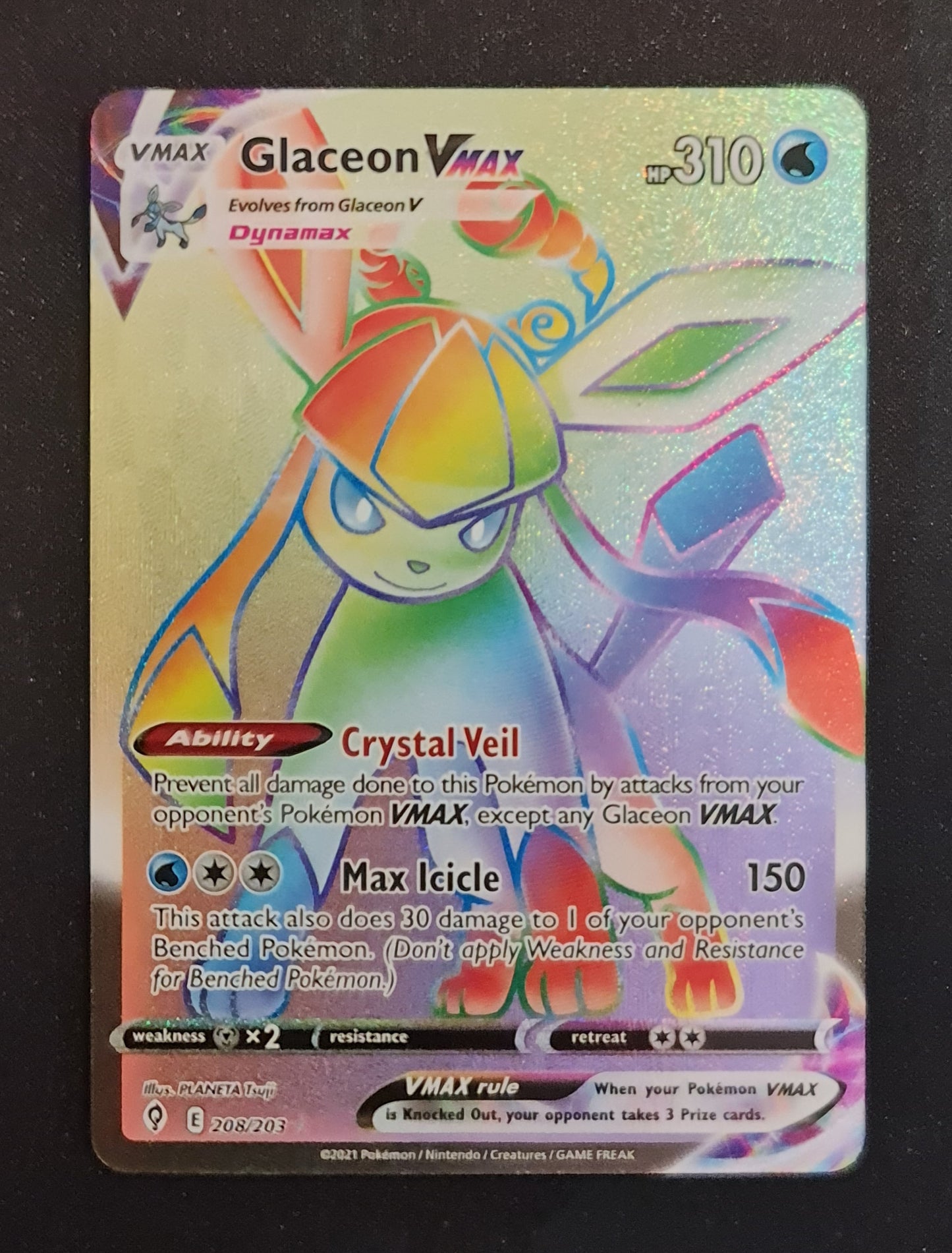 <transcy>لعبة Pokemon Card Evolution Skies 208/203 208/203 Glaceon VMAX Hyper Rare</transcy>