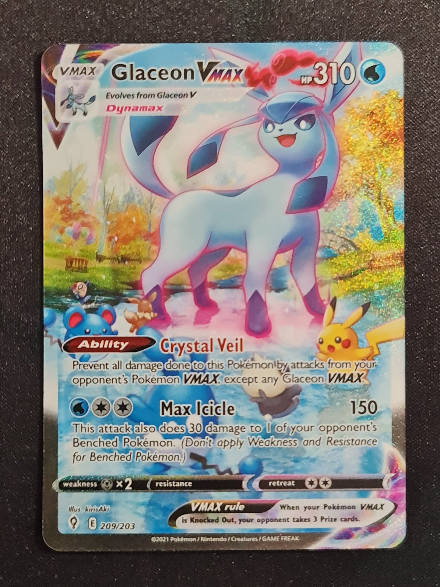 <transcy>لعبة Pokemon Card Evolution Skies 209/203 209/203 Glaceon VMAX Secret Rare</transcy>